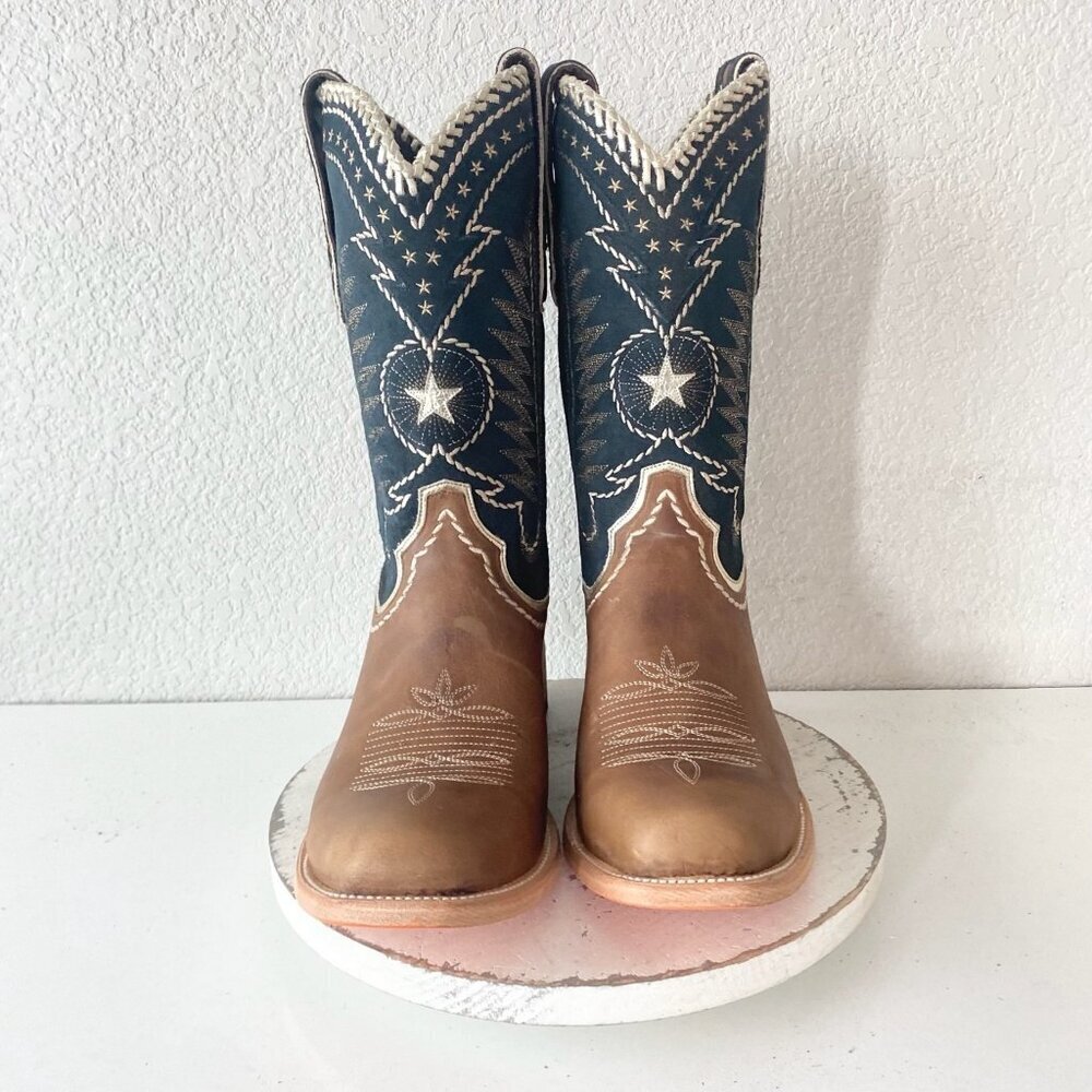 Lane RODEO HOUSTON Mens Cowboy Boots Size 15B Brown Leather Western Blunt Toe - Picture 5 of 11